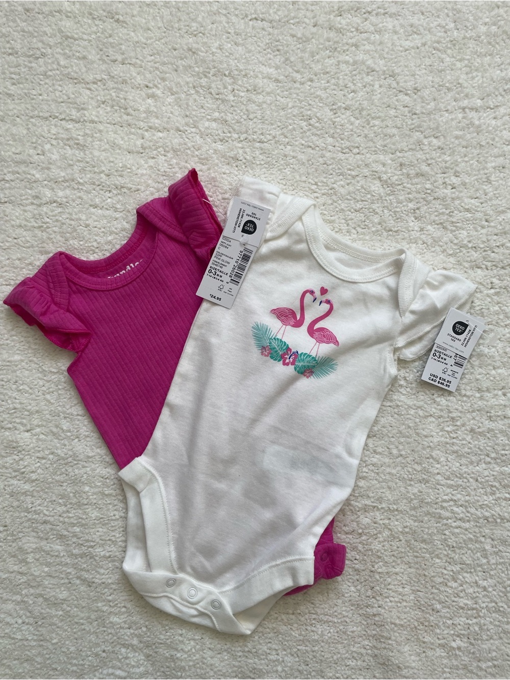 Carter's White Flamingo & Hot Pink Ruffle Sleeve One-Piece Set
